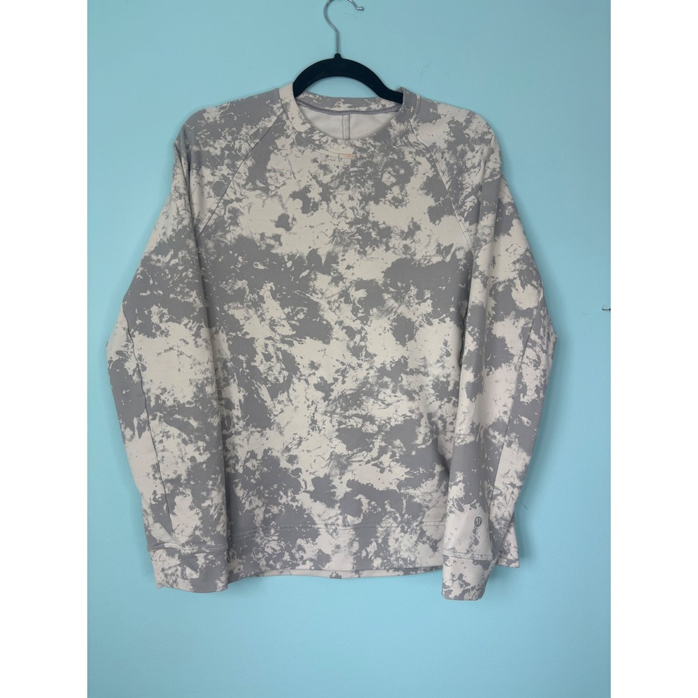 Lululemon City Sweat Crew Sweatshirt Gray White Tie Dye Small Pullover Side‎ Zip